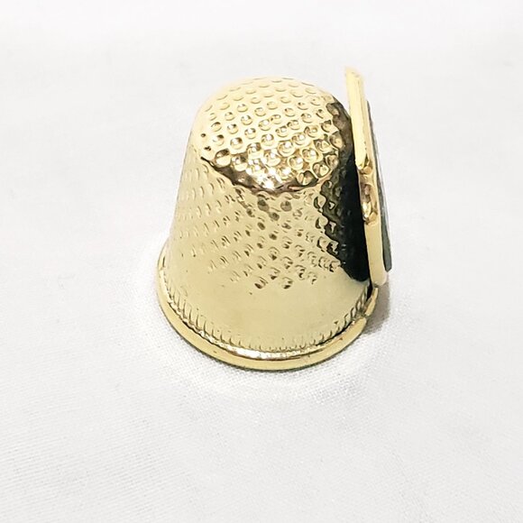 1000 Islands New York State Thimble Souvenir Metal Vintage 3/4" Gold tone - Picture 2 of 7